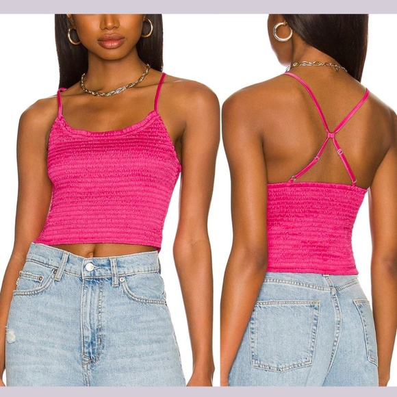 NWT $58 Free People [ Small ] Smocked Right on Time Camisole Fuchsia‎ Pink - Picture 1 of 9